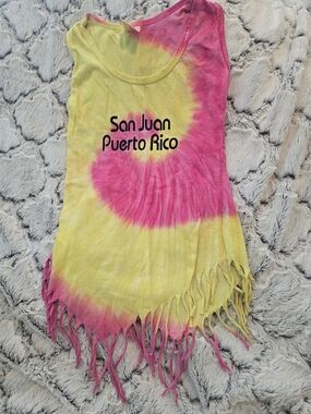 San Juan Puerto Rico Tie-Dye Fringe Tank Top Boho Festival Sz S